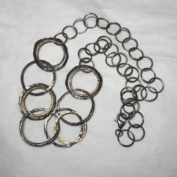 Sterling Tri Color Layered Rings Necklace - Picture 2 of 7